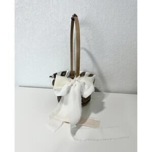 Flower Girl Basket Brown Woven with Cream Ribbon Bow
